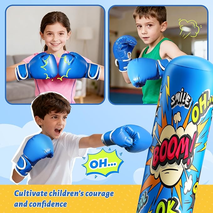Inflatable Punching Bag for Kids 3-12, Boxing Equipment for Kids and Adults, Christmas, Birthday Gifts, Punching Bag Practice Karate, Taekwondo