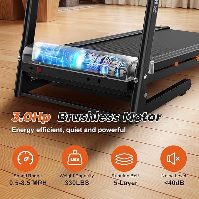 FYC Folding Treadmill for Home - Portable Walking Treadmill with Incline, Handles & App, Dual Shock Absorption, Bluetooth Speakers, 330lbs Capacity, Easy Fold Design