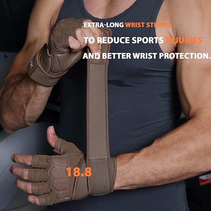 Workout Gloves for Men and Women Gym Weight Lifting Padded Gloves with Wrist Wrap Support, Full Palm Protection & Silicone Grip, Cross Training, Fitness, Pull-up