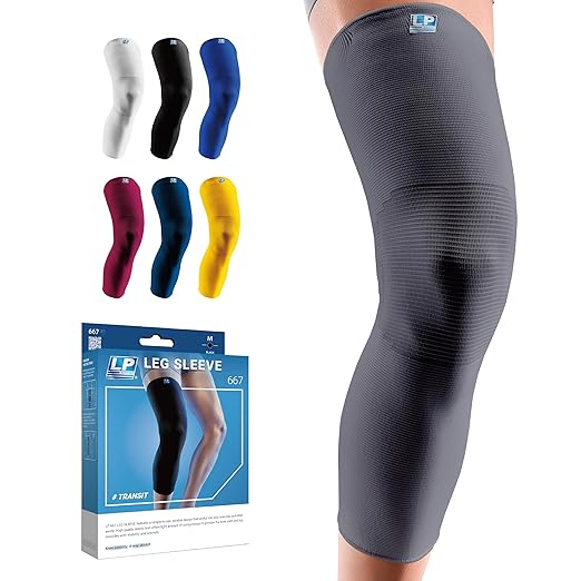 LP SUPPORT 667 Compression Sleeve Leg Full Length for Sports, Cycling, Running, Basketball, for Men Women (Gray, L, 1pcs)