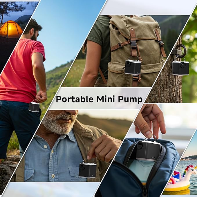 Portable Air Pump for Inflatables, 4.5kPa Mini Air Mattress Pump with Camping Light, 2400mAh Battery Rechargeable Air Pump for Pool Floats, Sleeping Pads, Swimming Ring, Vacuum Storage Bags