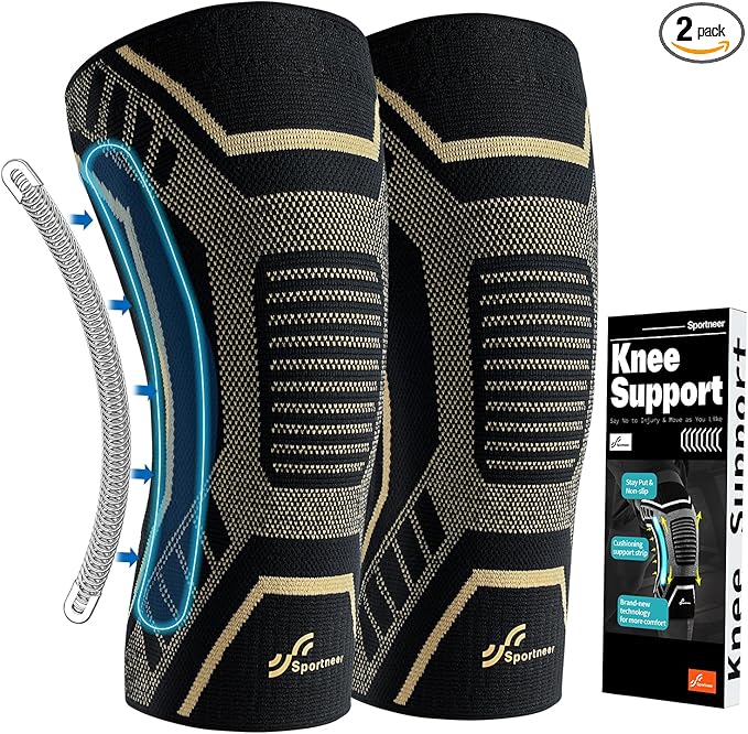 Copper Knee Brace for Men & Women - Knee Compression Sleeve with Side Stabilizers - Knee Support for Running, Hiking, Working, Basketball, Volleyball, Gym, Meniscus Tear, ACL, Arthritis Knee Pain Relief, A Pair (Black-Copper(a pair), X-Large(19"-22"))