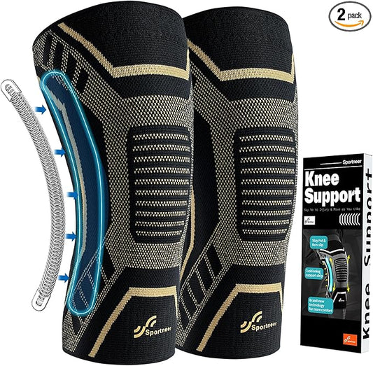 Copper Knee Brace for Men & Women - Knee Compression Sleeve with Side Stabilizers - Knee Support for Running, Hiking, Working, Basketball, Volleyball, Gym, Meniscus Tear, ACL, Arthritis Knee Pain Relief, A Pair (Black-Copper(a pair), Large(18"-20"))