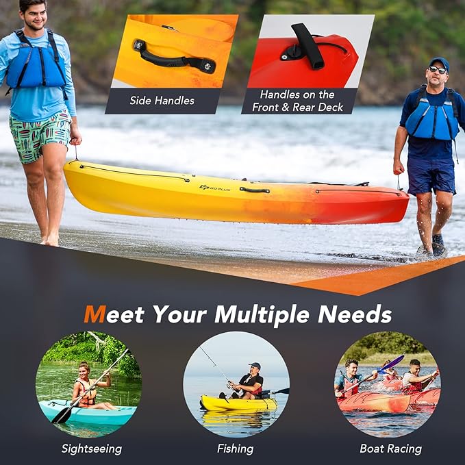 10.2FT Sit-On-Top Fishing Kayak, Portable Surfing Kayak Raft with Aluminum Paddle & Bungee Storage, 1-Person Recreational Kayak Boat for River, Lake & Sea