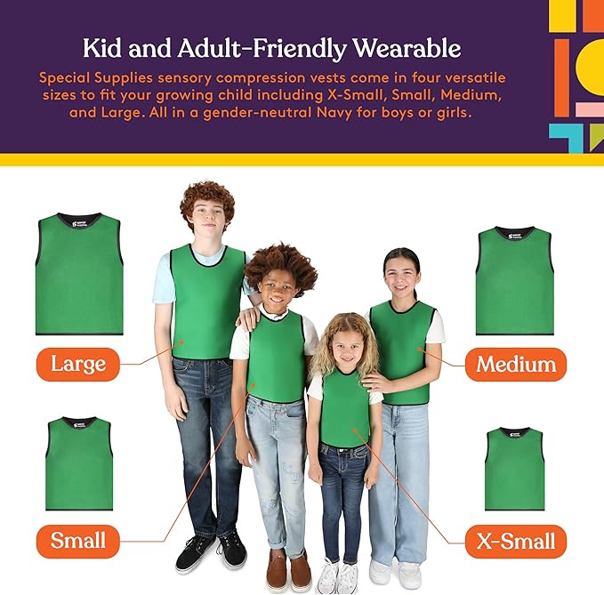 Special Supplies Sensory Compression Vest Deep Pressure Comfort (Green, Meduim)
