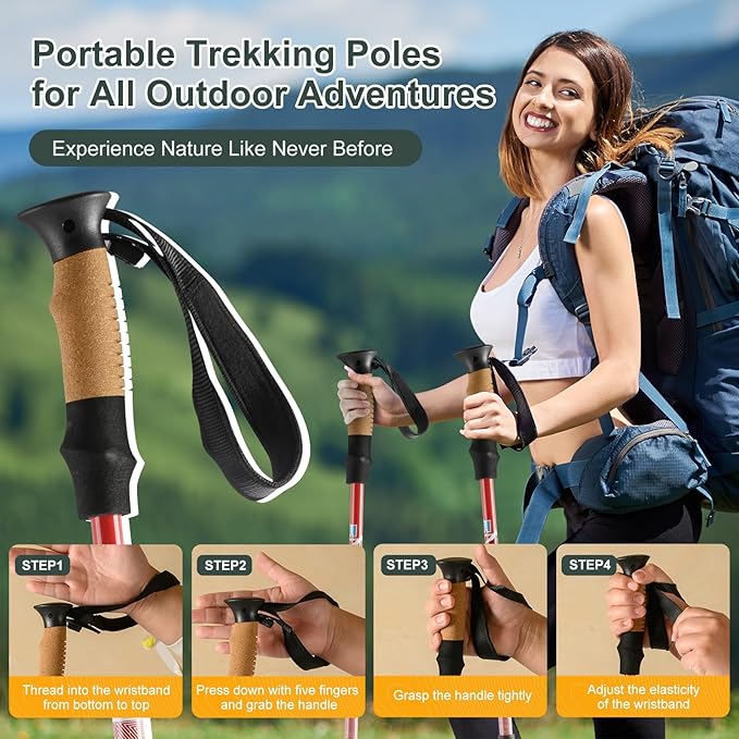 Carbon Fiber Trekking Poles, Lightweight Adjustable Hiking Poles with Cork Grips, Pair of 2 Walking Sticks Balance Support for Women and Men