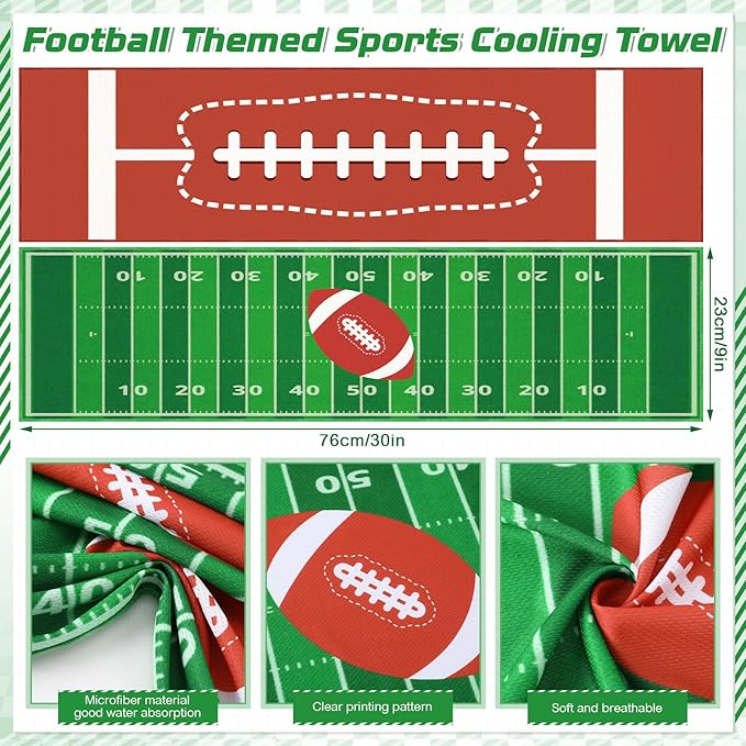 Sports Cooling Towels Baseball Basketball Softball Breathable Soccer Football Volleyball Microfiber Ice Towel Fast Drying for Party Favors Team Gift (24 Pcs,Football,30 x 9 Inch)