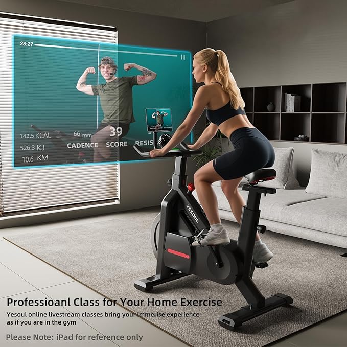 YESOUL Indoor Exercise Bike for Home, Stationary Bike with Silent Magnetic Resistance, 300lbs Capacity, Stable Triangle Frame, Adjustable Resistance & Smart App with Scenic Rides and Live Classes