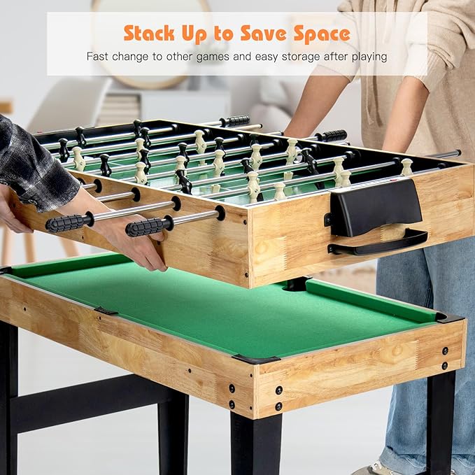 GYMAX Multi Game Table, 10 in 1 Combo Game Table w/Foosball Table, Hockey, Pool Table, Ping Pong, Shuffleboard, Bowling & 4 Board Games, Game Tables for Game Room, Home, Family