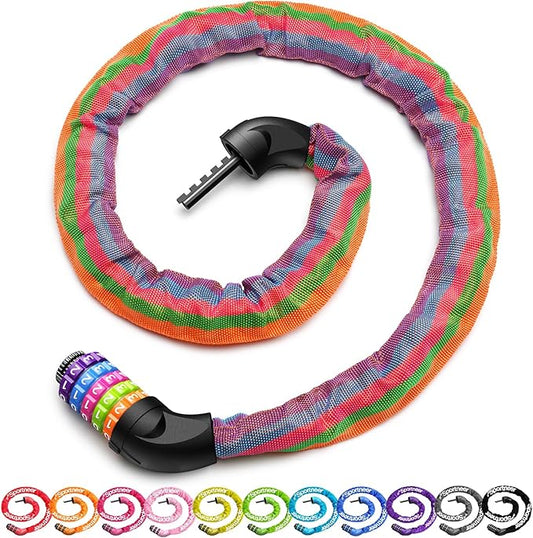 Sportneer Bike Lock: 5 Digit Combination High Security Anti Theft Bike Chain Lock - 3.2/3.6/4ft Heavy Duty Keyless Bicycle Lock for Bike, Motorcycle, Scooter, Door & Gate - 4/6mm Thick, Easy to Use