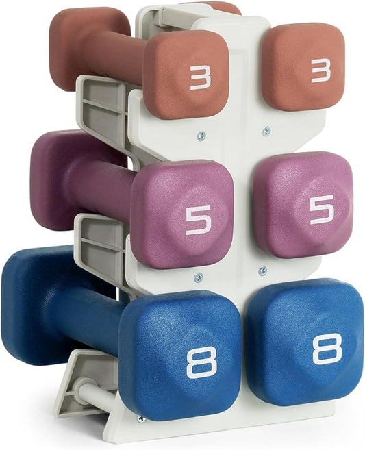 Tone Fitness Neoprene Dumbbell Set with Storage Rack – Non-Slip, Anti-Roll Hand Weights for Home Gym Workouts | 20 lb, 32 lb, & 50 lb Options