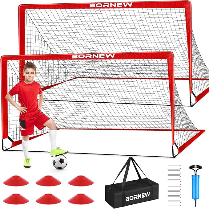 Kids Soccer Goal for Backyard Set - 2 Set of 6X4 / 4X3 ft Toddler Soccer Nets Training Equipment, Soccer Ball, Pop Up Portable Soccer Set for Kids and Youth Games and Training Goals Ages 3-16 Gift