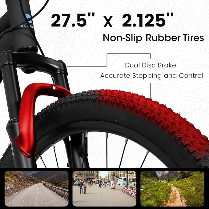 Mountain Bike 24 26 27.5 Inch, Dual Full Suspension Mens Womens Bike, 21 Speeds Dual Disc Brake Carbon Steel Bike, Boys Mens Mountain Bike for School Work Summer Camping, Birthday Gift Choice