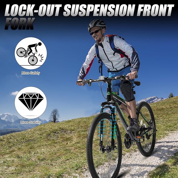Ktaxon Mountain Bike 24/26/27.5 Inch Men & Women Mountain Bike with 21-Speed Adult Bikes, Double Disc Brake, Suspension Fork and High Carbon Steel Frame