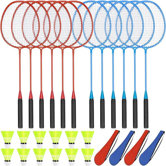 12 Pack Badminton Rackets Set Including Rackets, Nylon Shuttlecocks and Carry Bag for Outdoor Backyard Games Beginners