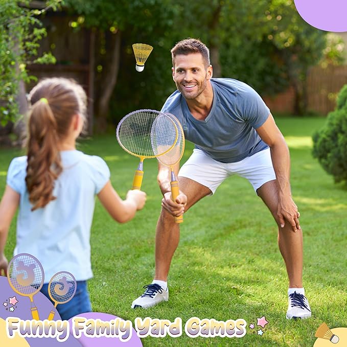 JOY SPOT! Kids Badminton Rackets Set with Soft Grip, Oversize & Lightweight Shuttlecocks Racquet with Carry Bag for Children Youth, 2 Player Sport Game for Indoor Outdoor Backyard