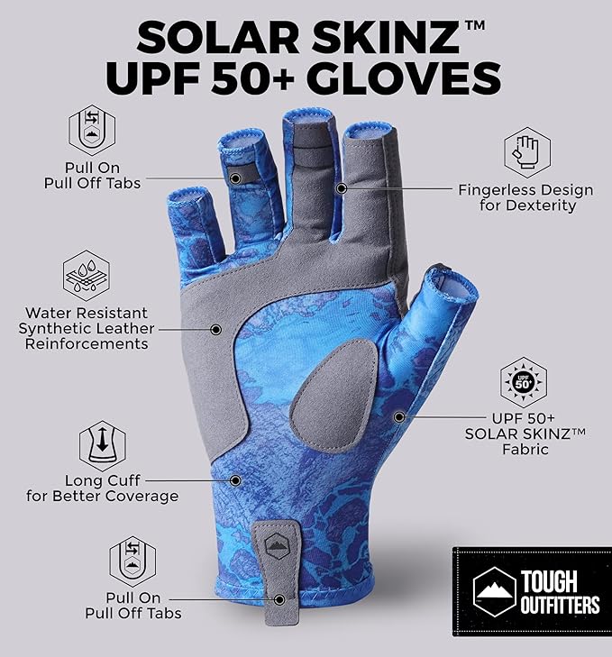 Tough Outdoors UV Fishing Gloves - Fingerless, Kayaking & Sailing - UPF 50+ Sun Protection