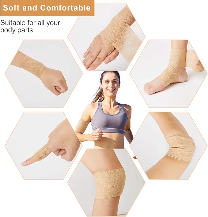 Self Adhesive Bandage Tape (3 Inches X 5 Yards), Elastic Cohesive Bandage Medical Wrap for First Aid, Sports, Wrist & Ankle (4 inch, Count, 12)