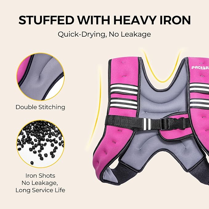 PACEARTH Weighted Vest,4lb/6lb/10lb/12lb/16lb/20lb/25lb/30lb Weight Vest with Reflective Stripe, Body Weight Vests Adjustable for Men, Women Workout, Strength Training, Running, Walking, Jogging