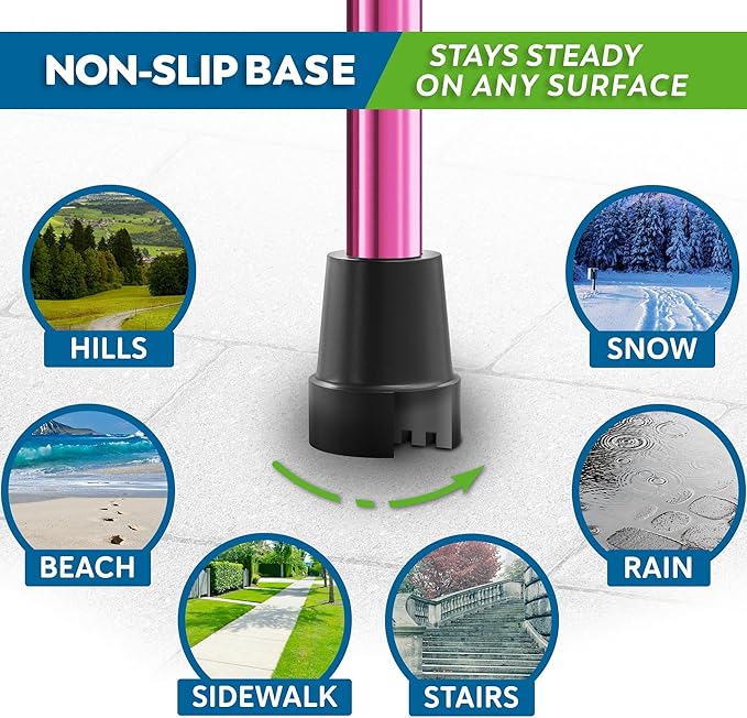 HONEYBULL Foldable Walking Cane for Seniors & Adults – Adjustable 8 Height Settings 30-37", Lightweight Collapsible Cane with Air Cushion Tip, Ergonomic Comfort Grip & Wrist Strap