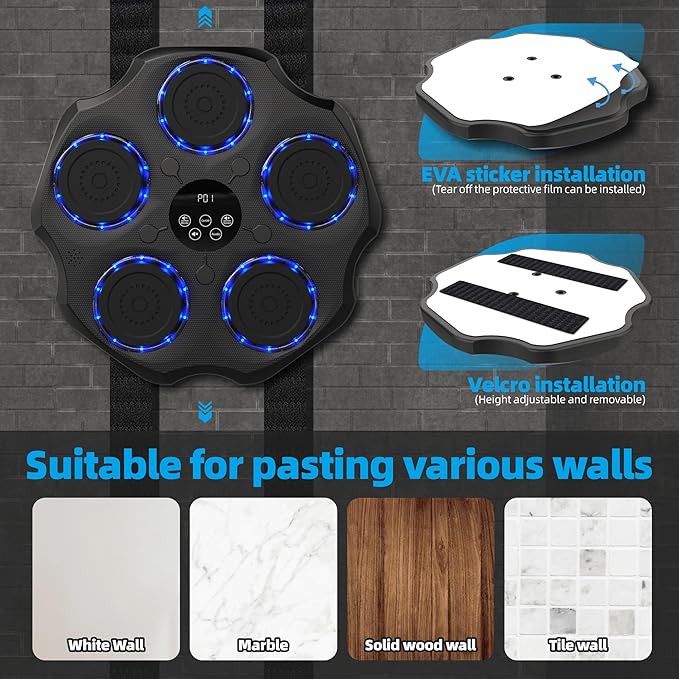 Music Boxing Machine, Family Fitness Training with Punch Sound & Beat Sync, Bluetooth Wall-Mounted Smart Beat Punch Musical Boxing, Stress Relief Home Gym Equipment for All Ages, 9 Modes & 9 Speeds