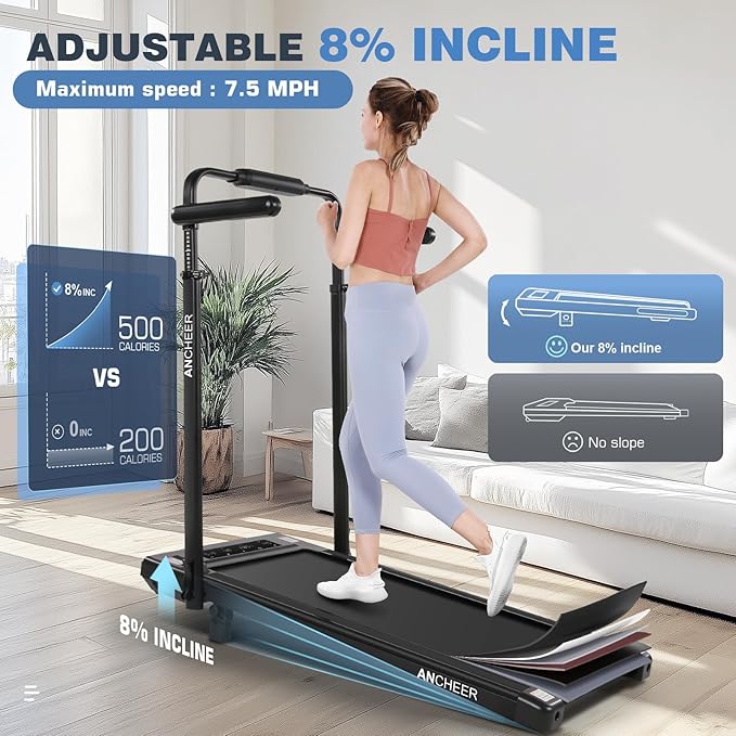 ANCHEER Walking Pad Treadmill with 12% Incline&Adjustable Height, 4 in 1 Under Desk Treadmills with Desk Workstation, Foldable Treadmill for Home 300lb,3 Type Control