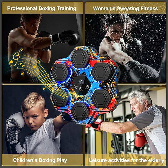 Music Boxing Machine, Interactive Punching Trainer with Boxing Gloves, Large Size Wall Mounted Electronic Boxing Target for Kids, 9 Modes & 9 Speeds