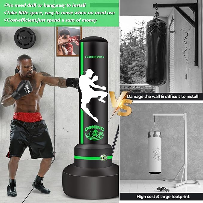 Heavy Punching Bag with Stand Adults Teens, 70" Freestanding Punching Bag with Boxing Gloves and Electric Air Pump, Women Men Standing Inflatable Boxing Bag for Training MMA Thai Fitness