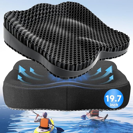 Extra Thicker Kayak Seat Cushion, Waterproof Kayak Gel Seat Cushion for Long Sitting Coccyx Sciatica Pain Relief Boat Cushion Kayak Accessories Pad for Fishing Canoe Rowing Stadium