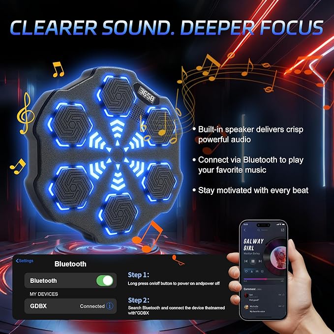 EPHESPORT Music Boxing Machine with Adult & Kids Gloves, Large Size Wall Mounted Electronic Bluetooth Punching Target for Adults | Teens | Kids, 9 Speed ＆ Modes, Fun Chrismas Gifrs for Family