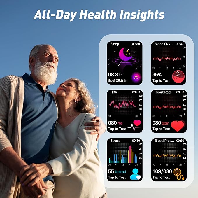 Smart Watch for Men Women, 2.04" AMOLED Color Screen, 24/7 Heart Rate, Blood Oxygen, Blood Pressure, Sleep and Stress Health Monitor, Blood and Body Composition Insights, 150 Sports Modes (Blue)