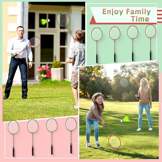 12 Pack Badminton Rackets Set Including Rackets, Nylon Shuttlecocks and Carry Bag for Outdoor Backyard Games Beginners