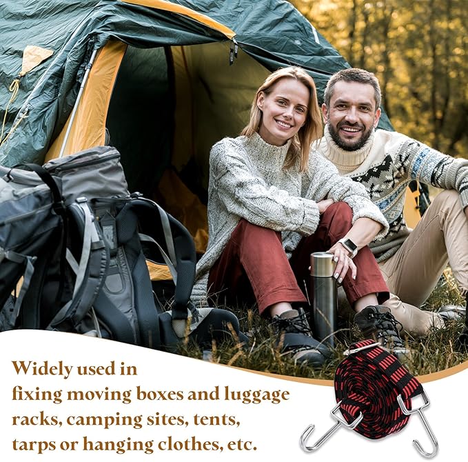 uxcell 2Pcs Adjustable Bungee Cords with Hooks, 79 Inch Flat Heavy Duty Elasticity Straps Rubber Bungee Cords with Buckle for Outdoor, Camping, Tarp, Bike Rack, Luggage, Black Red