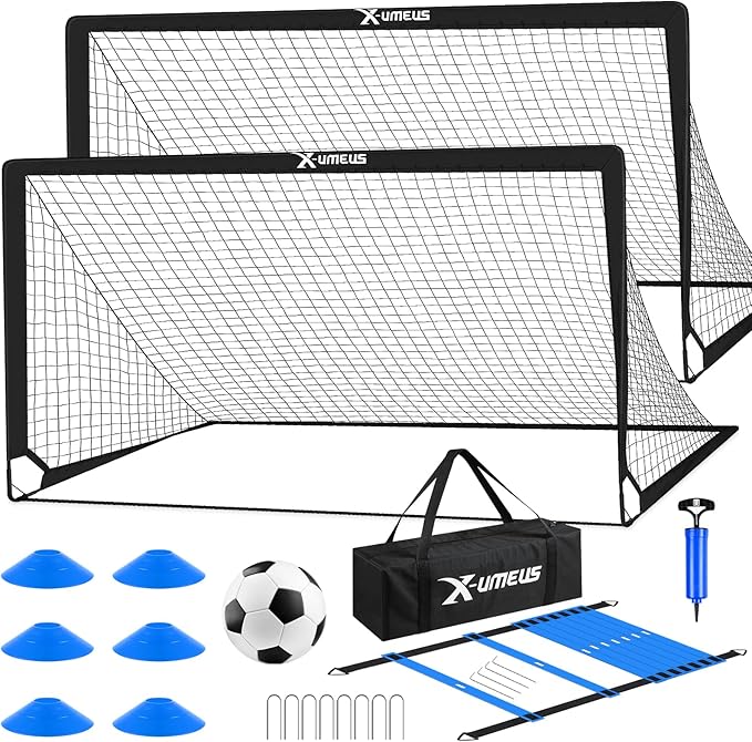 Kids Soccer Goals for Backyard Set of 2, 6x4 ft Portable Pop Up Soccer Goal Training Equipment with Soccer Ball, Ladder and Cones, Soccer Nets for Backyard for Kids Youth Toddler Outdoor Sports Games