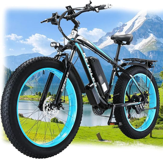 Electric Bike for Adults，26" x 4" Fat Tire Ebike，28MPH 1000W Motor Peak Power 2000W Electric Bicycles，48V 15AH Removable Battery，21 Speed Mountain Snow Beach E Bike