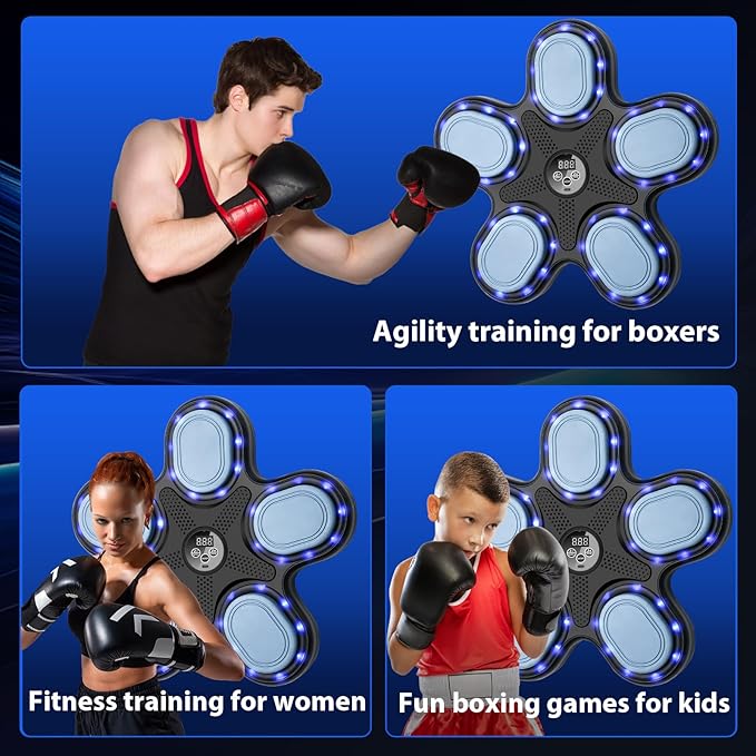 Smart Music Boxing Machine for Adults and Kids, Training Machine with LED Electronic Wall Mounted, Home Indoor Workout Equipment with Premium Boxing Gloves