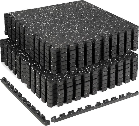 0.79in Extra-Thick 48 Sq Ft Exercise Equipment Mats, 12 Tiles Rubber Top EVA Foam Workout Mats, Interlocking Gym Flooring for Home Gym, 24 x 24in, Black & White
