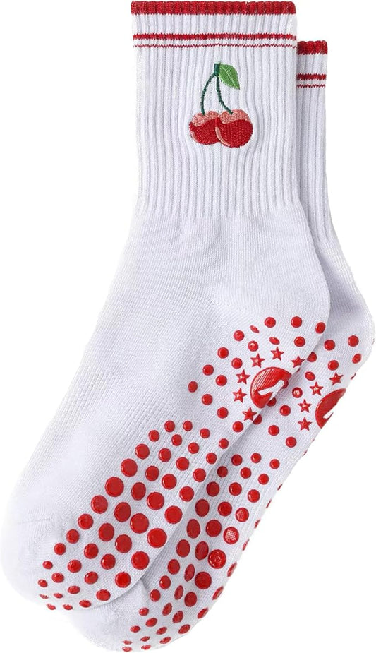 Yawlsow Pilates Grip Socks for Women Yoga Grippy Socks Cute Barre Non Skid Athletic Crew Sticky Sock Workout Hospital