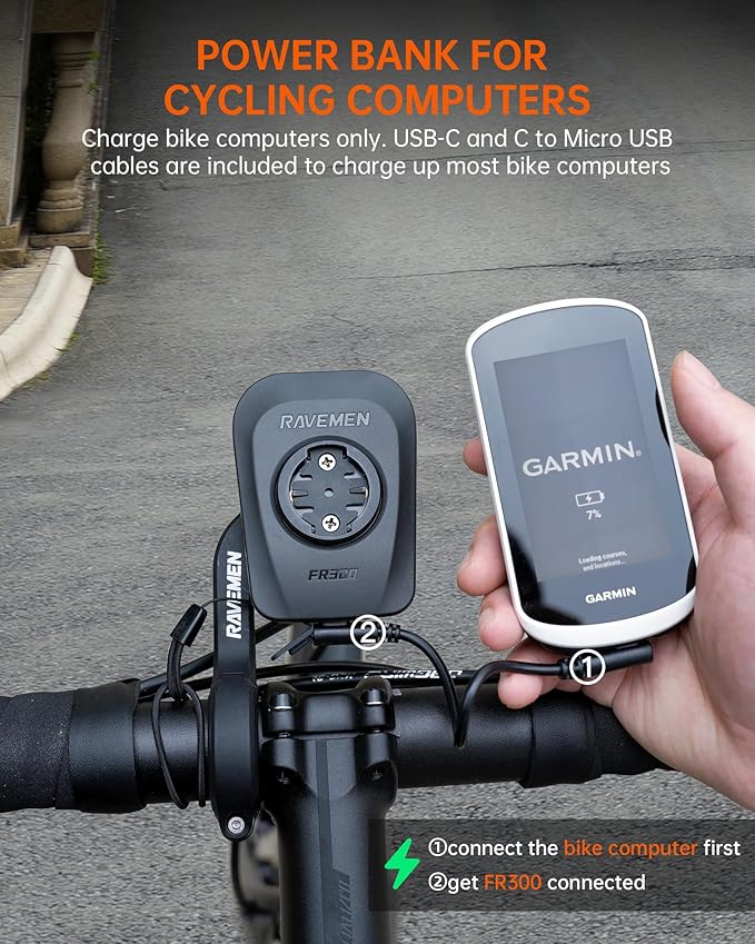 RAVEMEN FR300 Compatible with Garmin/Wahoo Bike Computer, 300 Lumen Warning Flashing 6 Modes Cycling Computer Accessories with Auto On Off, USB C Rechargeable for Road Bike (Patent Protected)