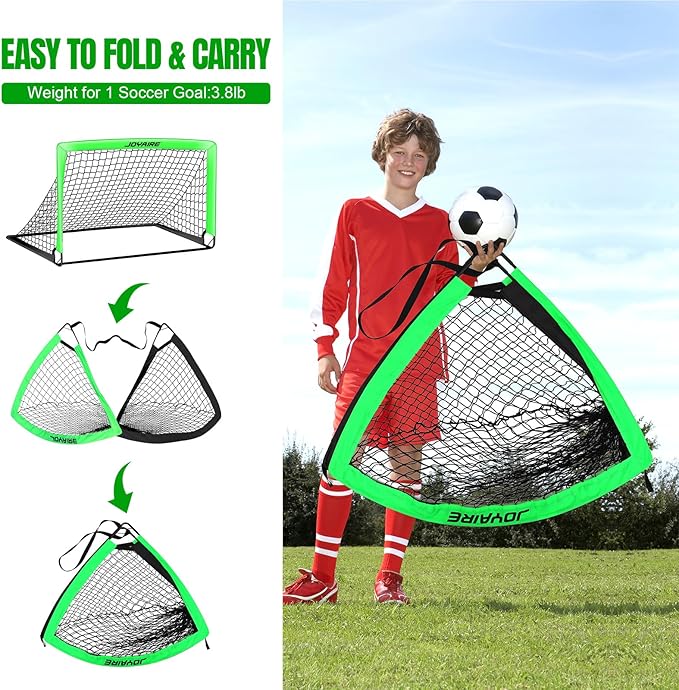 Kids Soccer Goals for Backyard Set, Portable Toddler Soccer Goal 2 of 4x3 ft, 6x4 ft, 7x5 ft, Soccer Training Equipment, Pop Up Soccer Net Kit with Size 4 Soccer Ball, Youth Games, Outdoor Sports Play