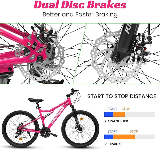 Mountain Bike 24 26 27.5 Inch, Dual Full Suspension Mens Womens Bike, 21 Speeds Dual Disc Brake Carbon Steel Bike, Boys Mens Mountain Bike for School Work Summer Camping, Birthday Gift Choice
