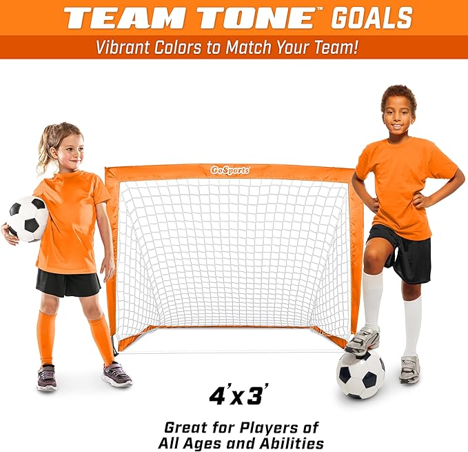GoSports 4 x 3 ft Portable Soccer Goals for Kids - 13 Colors - Set of 2 Team Tone Pop Up Nets for Backyard