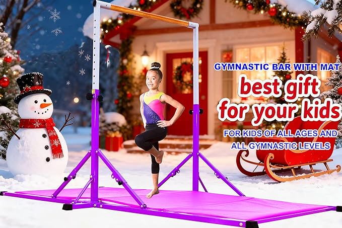 MARFULA Gymnastic Bar for Kid and Teenage Ages 3-25, 5 FT / 8 FT Base Length, 4 FT Width 5 FT Height, Gymnastic Kip Bar Horizontal Bar for Gymnast, Gymnastic Training Equipment for Home and Club Use