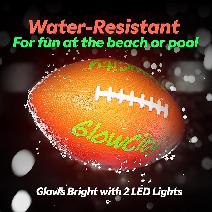 GlowCity Glow in The Dark Football - Size 3/6 Light Up Ball Gifts for Kids, Teens & Adults - Bright Football for Night Outdoor Games - Sports Birthday Gift Ideas for Boys Ages 6 7 8 9 10 11 12 13 14
