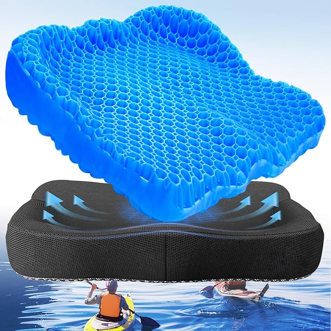 Extra Thicker Kayak Seat Cushion, Waterproof Kayak Gel Seat Cushion for Long Sitting Coccyx Sciatica Pain Relief Boat Cushion Kayak Accessories Pad for Fishing Canoe Rowing Stadium