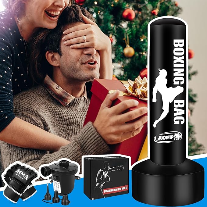 Standing Punching Bag for Adults with Pump and Gloves, 69'' Kick Boxing Bag with Stand Inflatable Freestanding Heavy Bag Kicking Bag for Training MMA Muay Thai Fitness