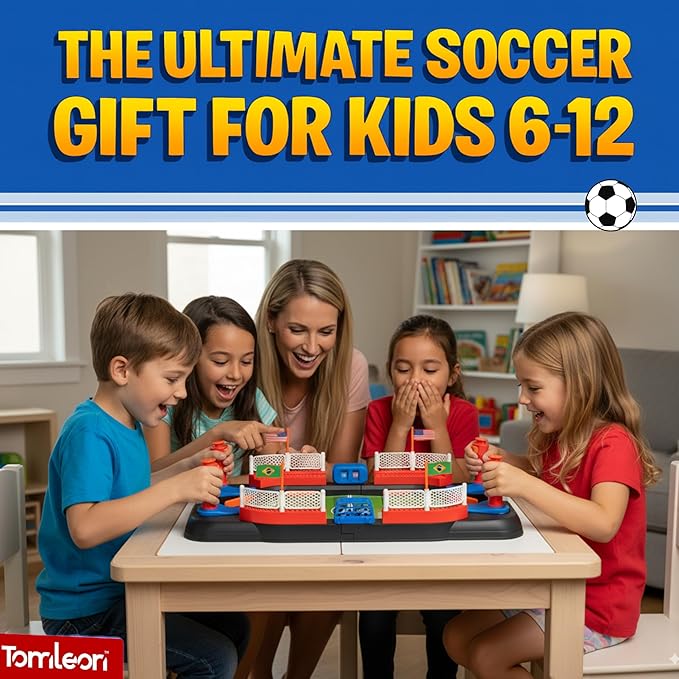 Soccer Board Game for Kids: Table Top Foosball Game for 3 4 5 6 7 8-12 Year Old Kids - Interactive Soccer Gift - Mini Football Table Game with Goal Bell, Score Counter & 6 Balls - Easy Set-up Gift
