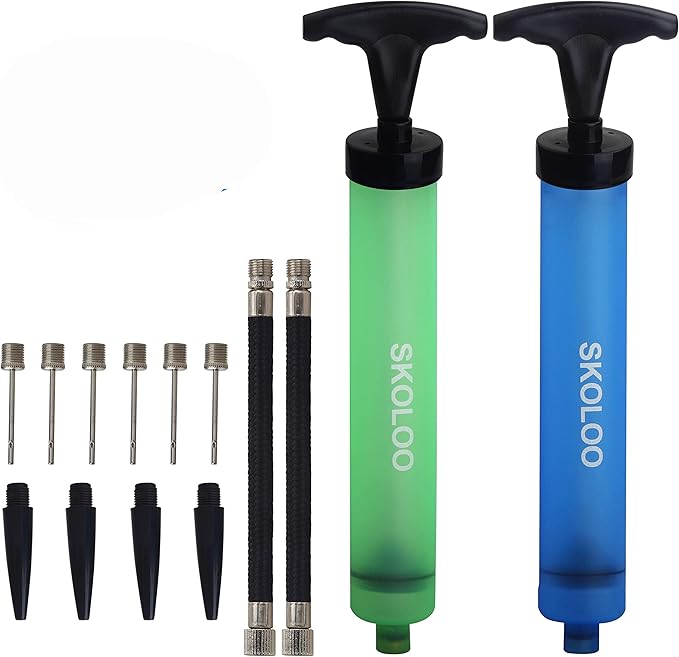 SKOLOO 10" Portable Hand Air Ball Pump Inflator Kit with Needle, Nozzle, Extension Hose for Soccer Basketball Football Volleyball Water Polo Rugby Exercise Sports Ball Balloon Swim Inflatables