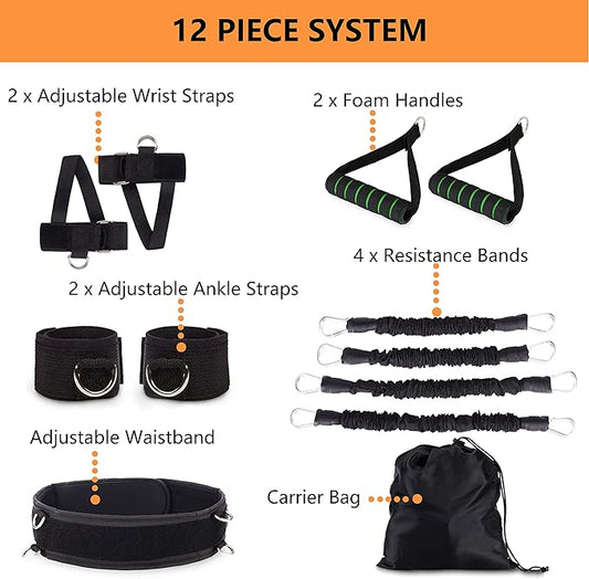 Boxing Resistance Bands MMA Boxing Training Equipment Gear with Handles/Ankle Cuff/Belt for Men,Shadow Boxing Accessories for Kicks Full Body Fitness Exercise Workout to Enhance Power/Speed/Agility