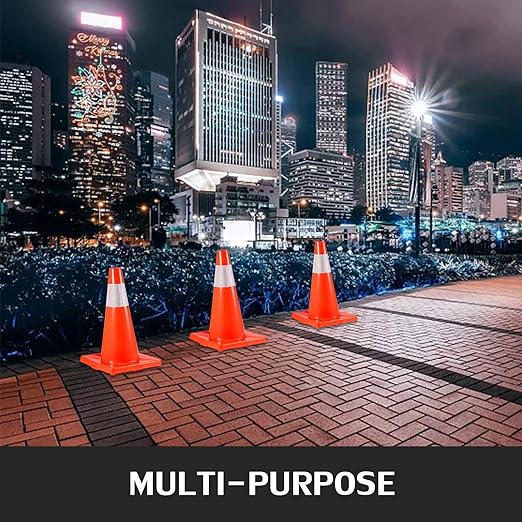 VEVOR 20Pack 18" Traffic Cones, Safety Road Parking Cones PVC Base, Orange Traffic Cone with Reflective Collars, Hazard Construction Cones for Home Traffic Parking